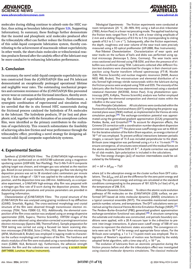 Macro鈥怱uperlubricity Induced by Tribocatalysis of High鈥怑ntropy Ceramics-11.png